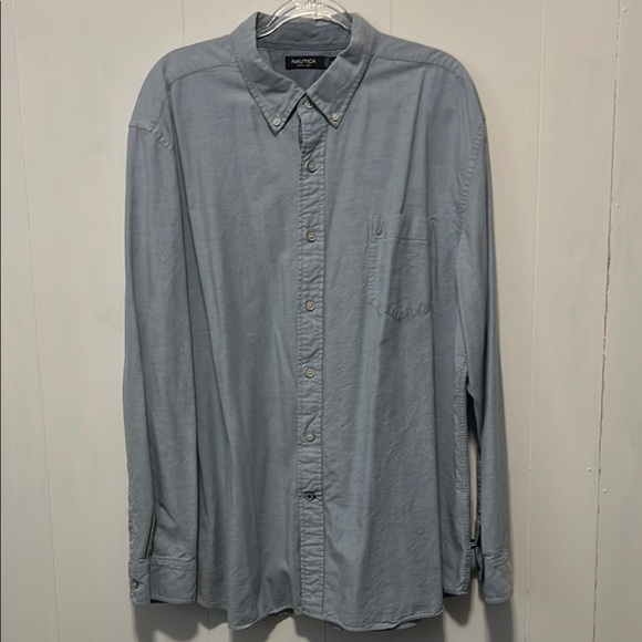 Nautica Blue Casual Button Down Shirt with Classic Collar - Picture 1 of 6